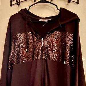 QUACKER FACTORY BROWN HOODIE SEQUINS WMNSZ XL  BNWOT Tag Holder No Tag